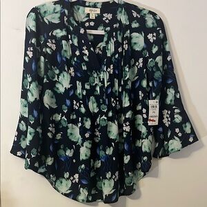 Style & Co. Women's Floral Top - Green and Blue